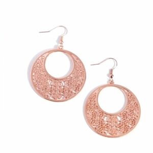 Paparazzi Gold Filigree Hoop Earrings Mandala Paradise Copper  Dangling Jewelry